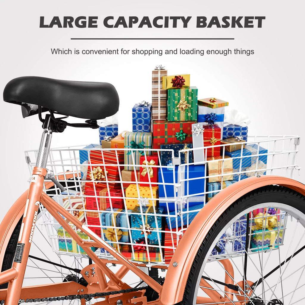 24" 7-Speed 3 Wheel Adult Tricycle with Baskets, Orange G953644