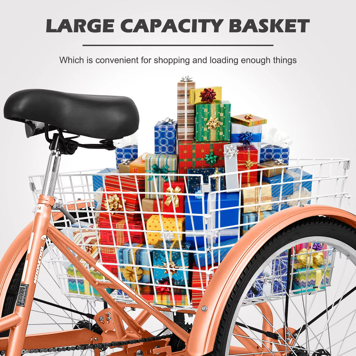 24" 7-Speed 3 Wheel Adult Tricycle with Baskets, Orange G953644