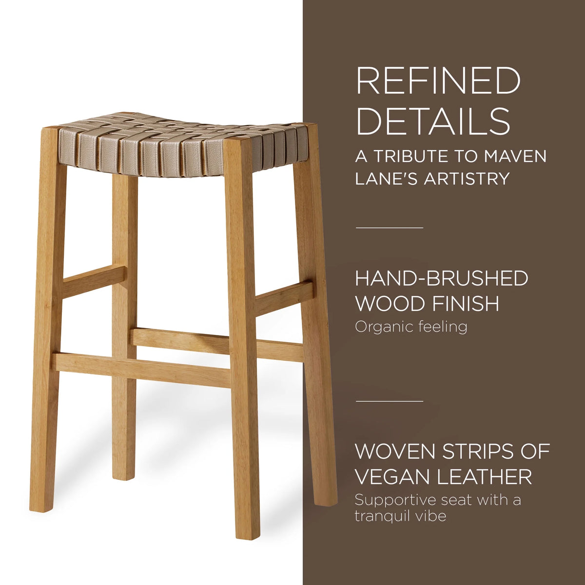 Weathered Natural Wood Bar Stool with Vegan Leather J49088