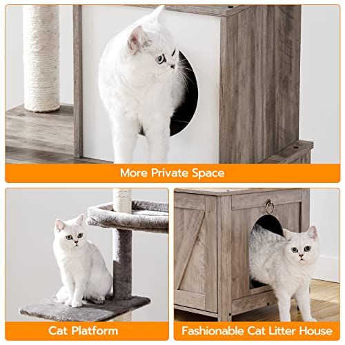 Wooden Cat Tree with Litter Box Enclosure D973