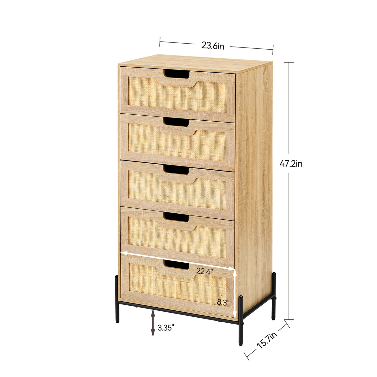 5 Drawer Natural Rattan Wood Dresser with Metal Legs U18760