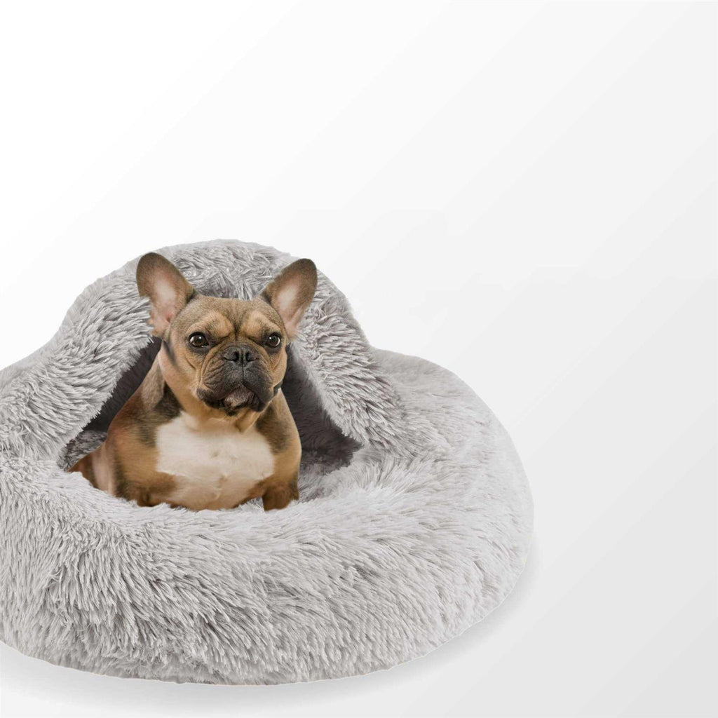 Soft Faux Fur Cat Bed Cave Hooded Blanket Dog Couch M20131