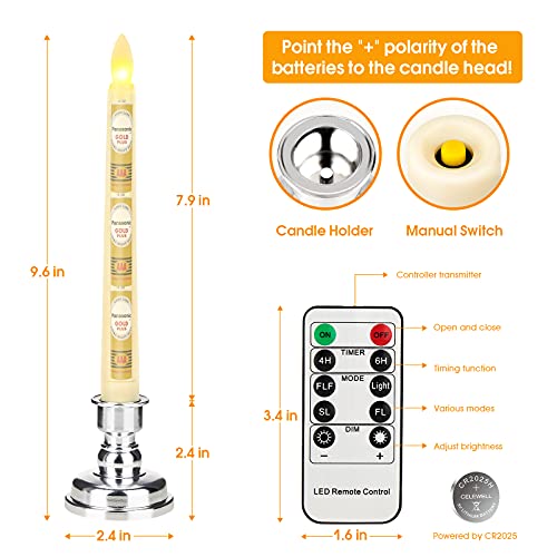 9 Packs White Gold LED Flameless Flickering Taper Candles with Remote Timer G59233