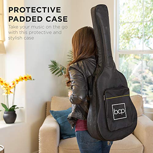 Natural Full Size Acoustic Guitar Starter Set with Case, Strap, Capo, Strings, Picks T391979