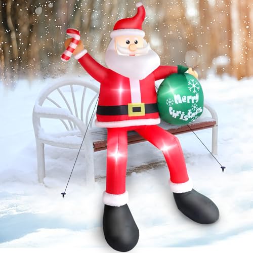 7 FT Christmas Inflatable Santa Claus with Green Gift Bag Built-in LED Lights P1025