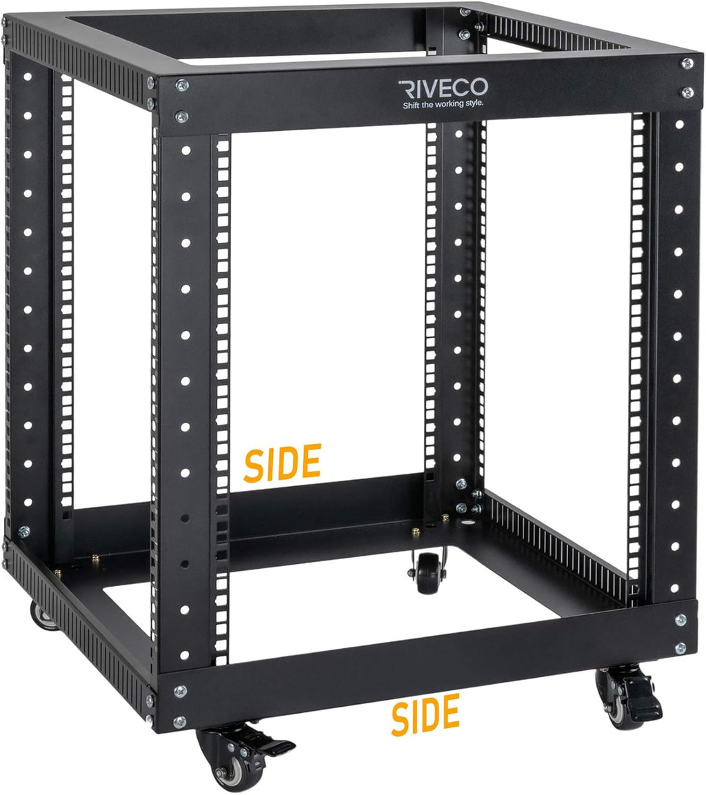 12U Open Frame Server Rack with Casters Black H17036