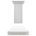 30 Inch Range Hood with White Matte Shell and Gold Handle V6451