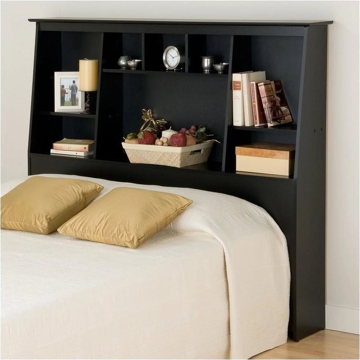 Black Wood Full Queen Bookcase Headboard Q687558
