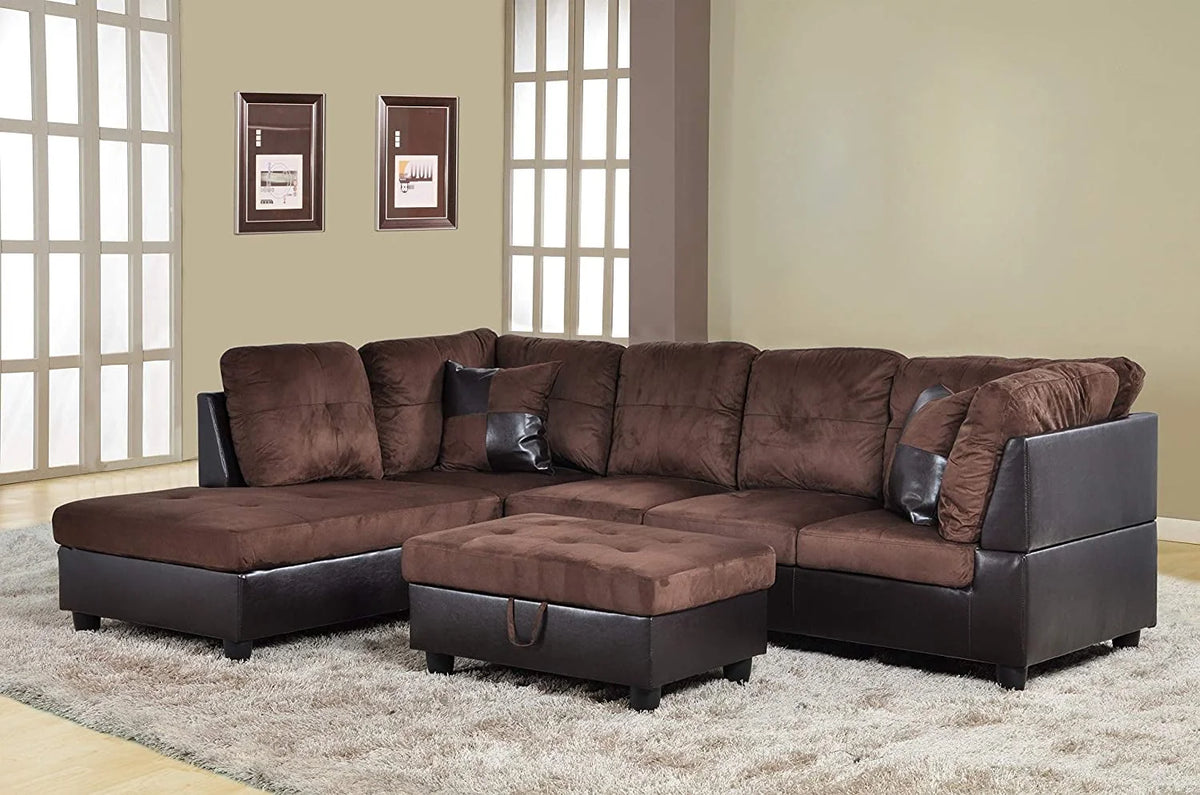 3 PCS L-Shaped Sectional Sofa Set with Storage Ottoman and Pillows W175