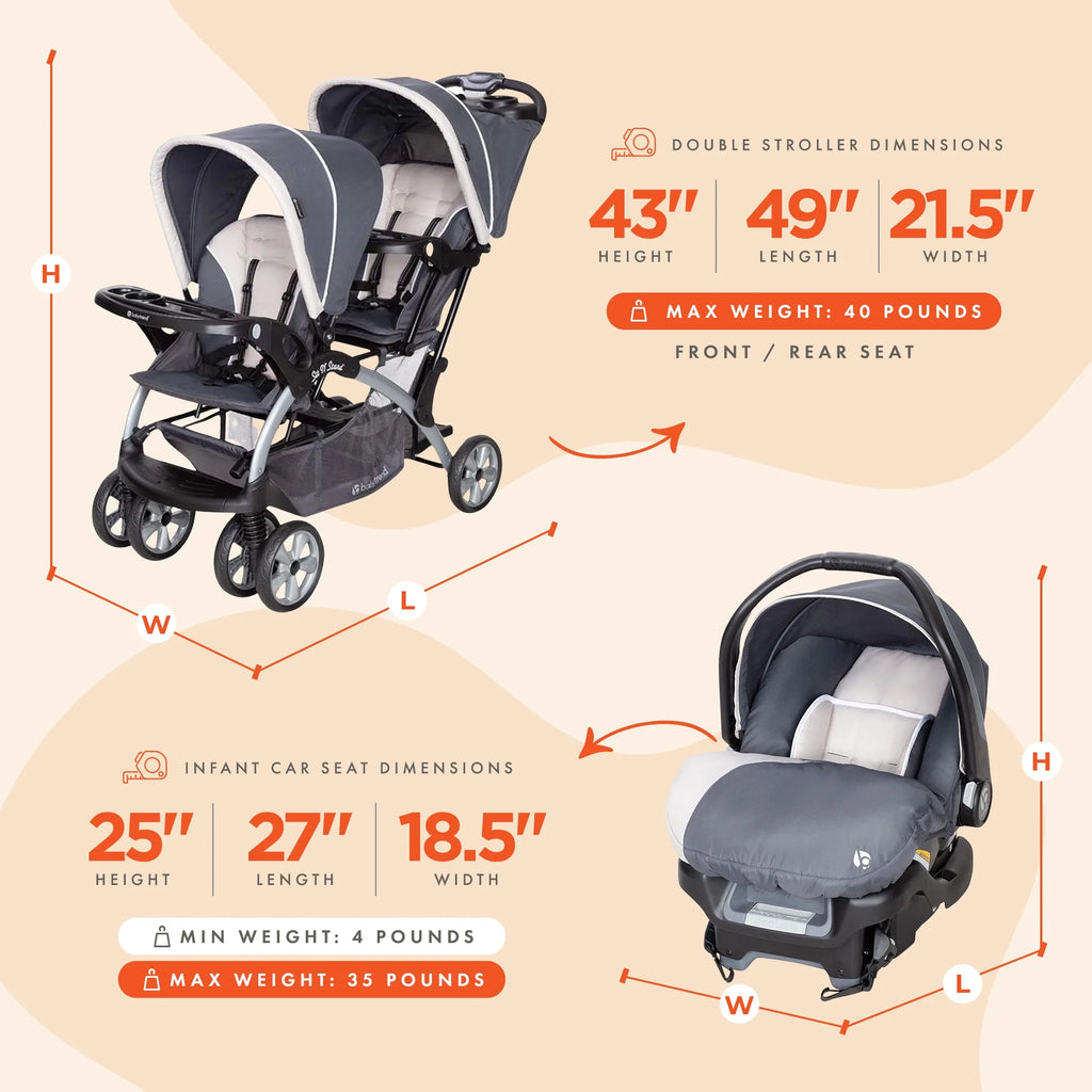 Magnolia Double Baby Stroller and Single Car Seat B447