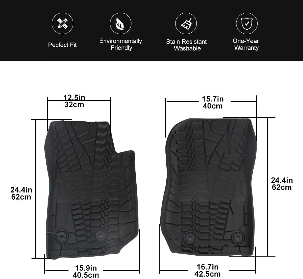 Black Front Row TPE Floor Mat Set for 2014-2018 Jeep Wrangler JK JKU A59678