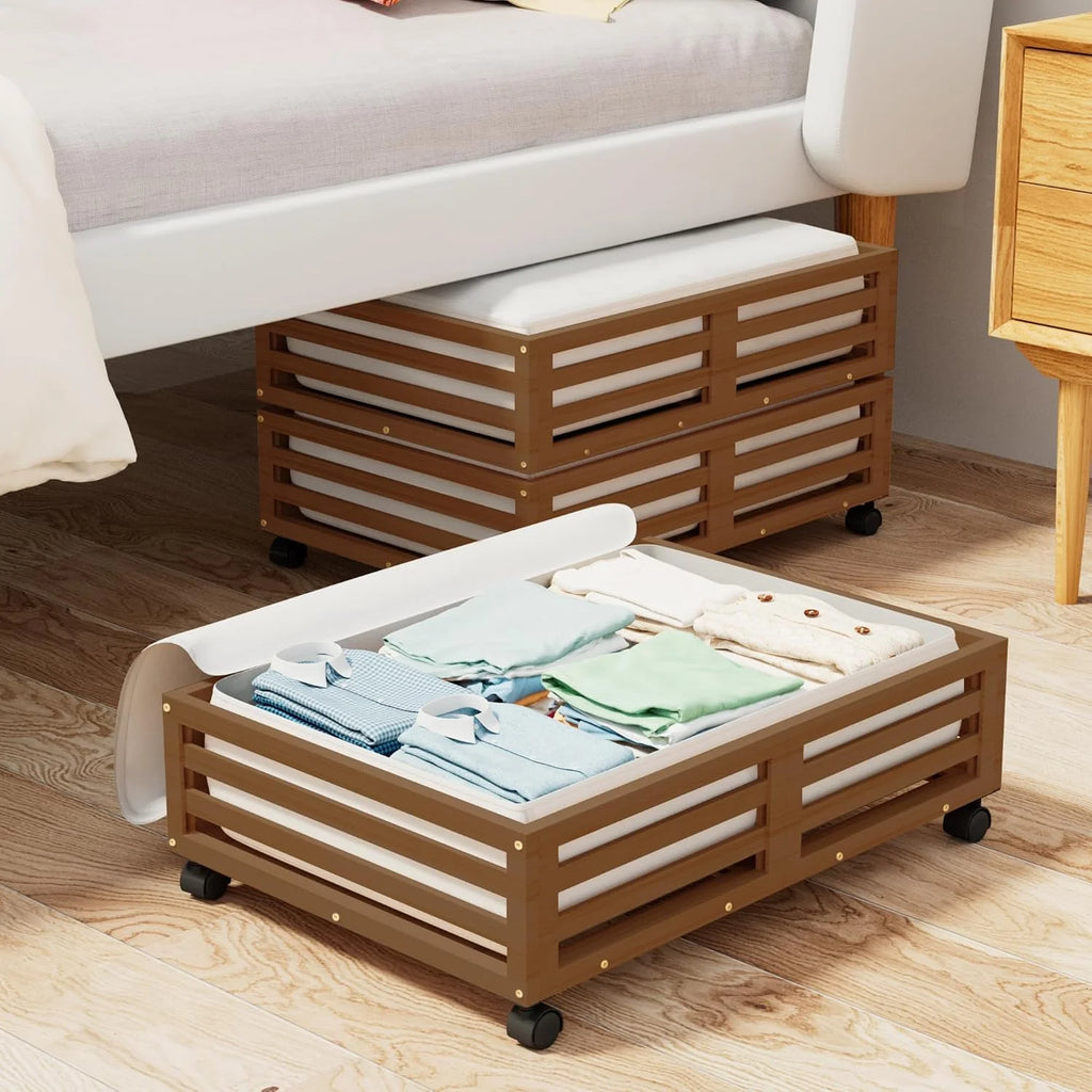 Bamboo Under Bed Storage Containers with Wheels 2 Packs H42475
