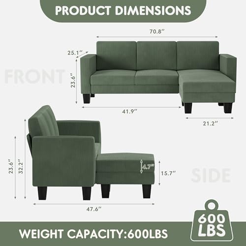 Cream Corduroy L-Shaped Convertible Sectional Sofa 3 Seater E77108
