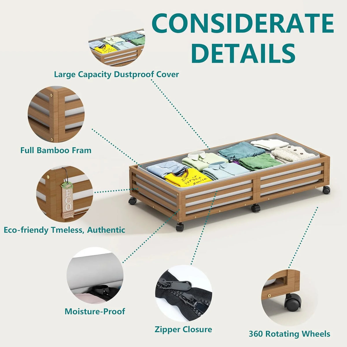 Bamboo Under Bed Storage Containers with Wheels 2 Packs H42475
