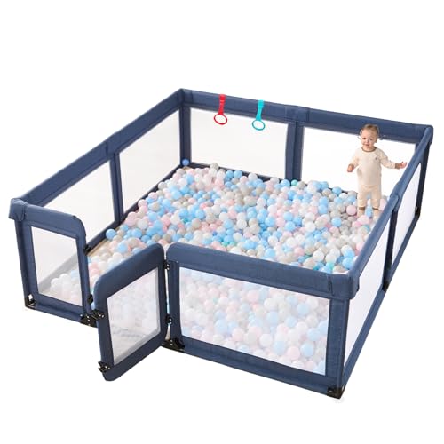Black 79”x59” Baby Playpen with Door and Mesh M105