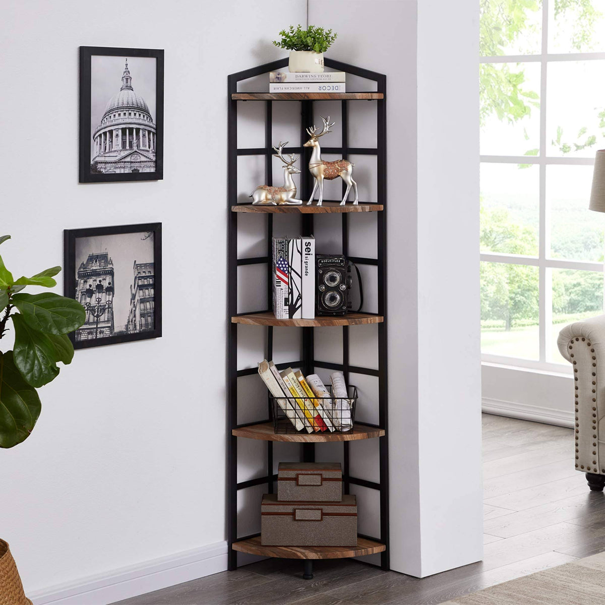 5-Shelf Industrial Corner Bookcase X8386