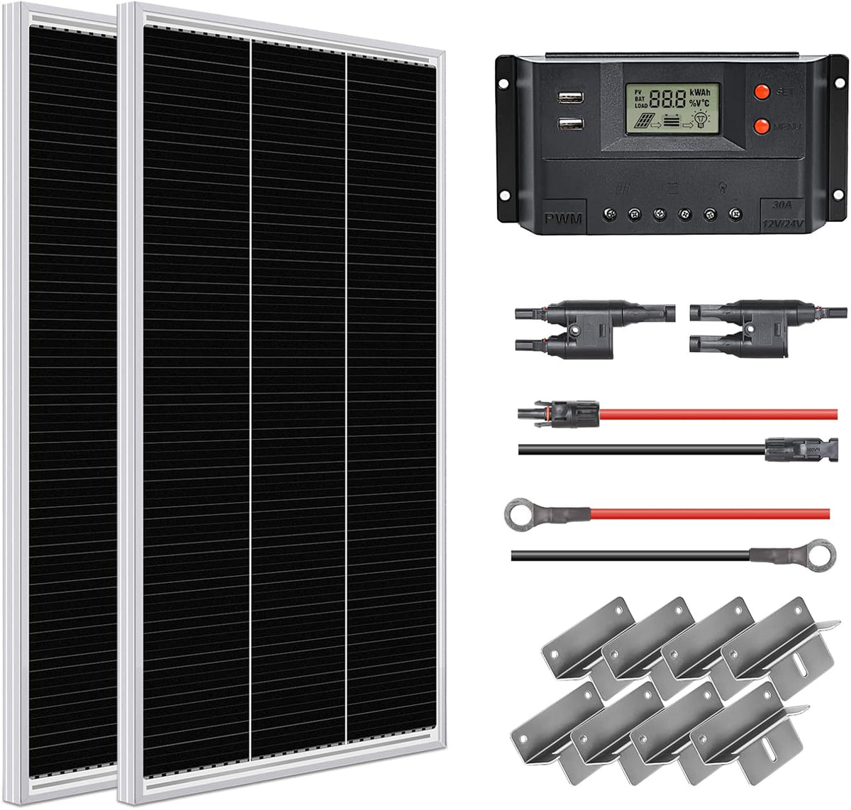 12 Volt 200 Watt Monocrystalline Solar Panel Starter Kit K86022