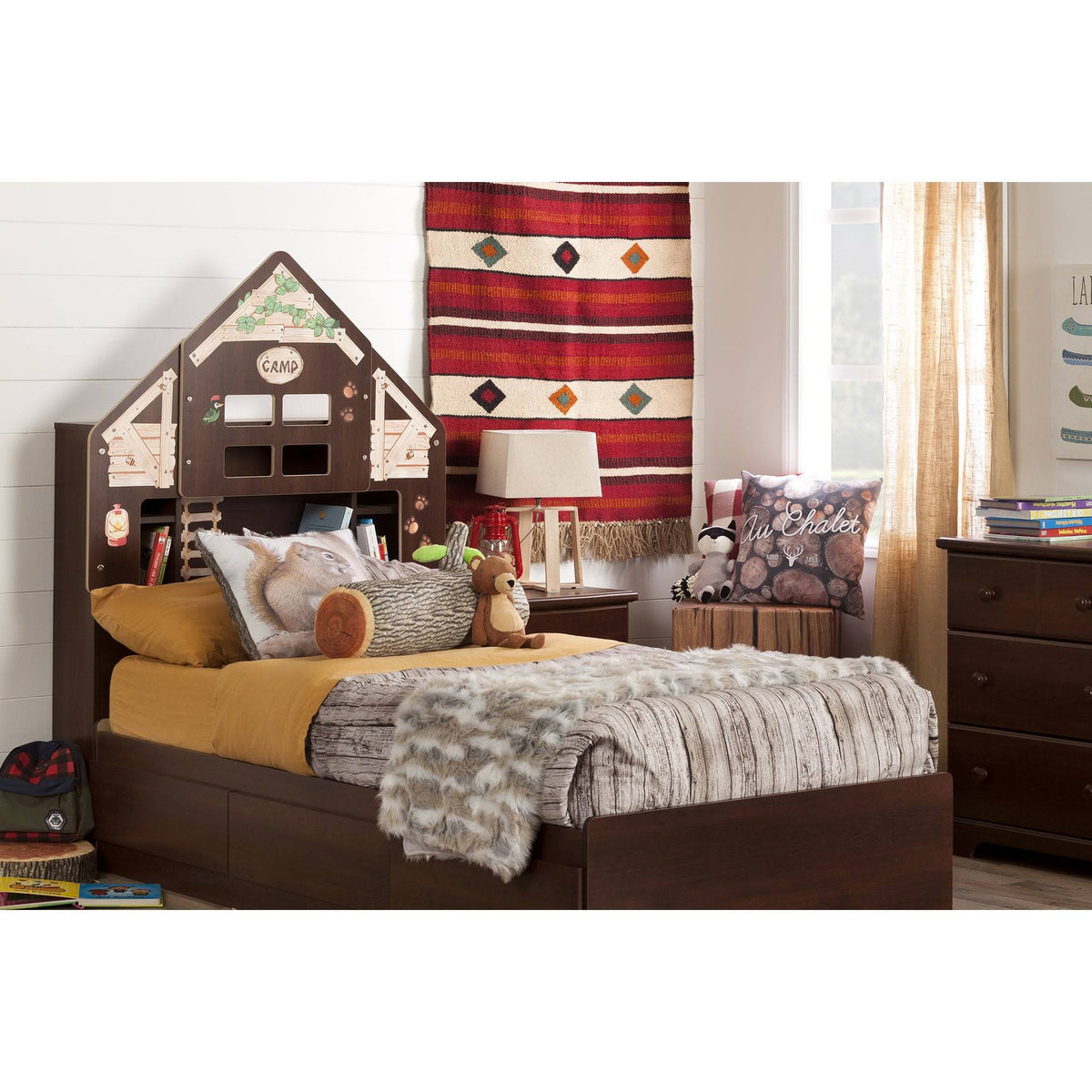 Twin Bookcase Headboard with Decals N610477