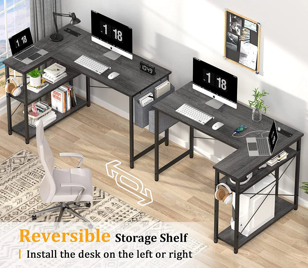 L Shaped Desk with Power Outlets & LED Lights F69284