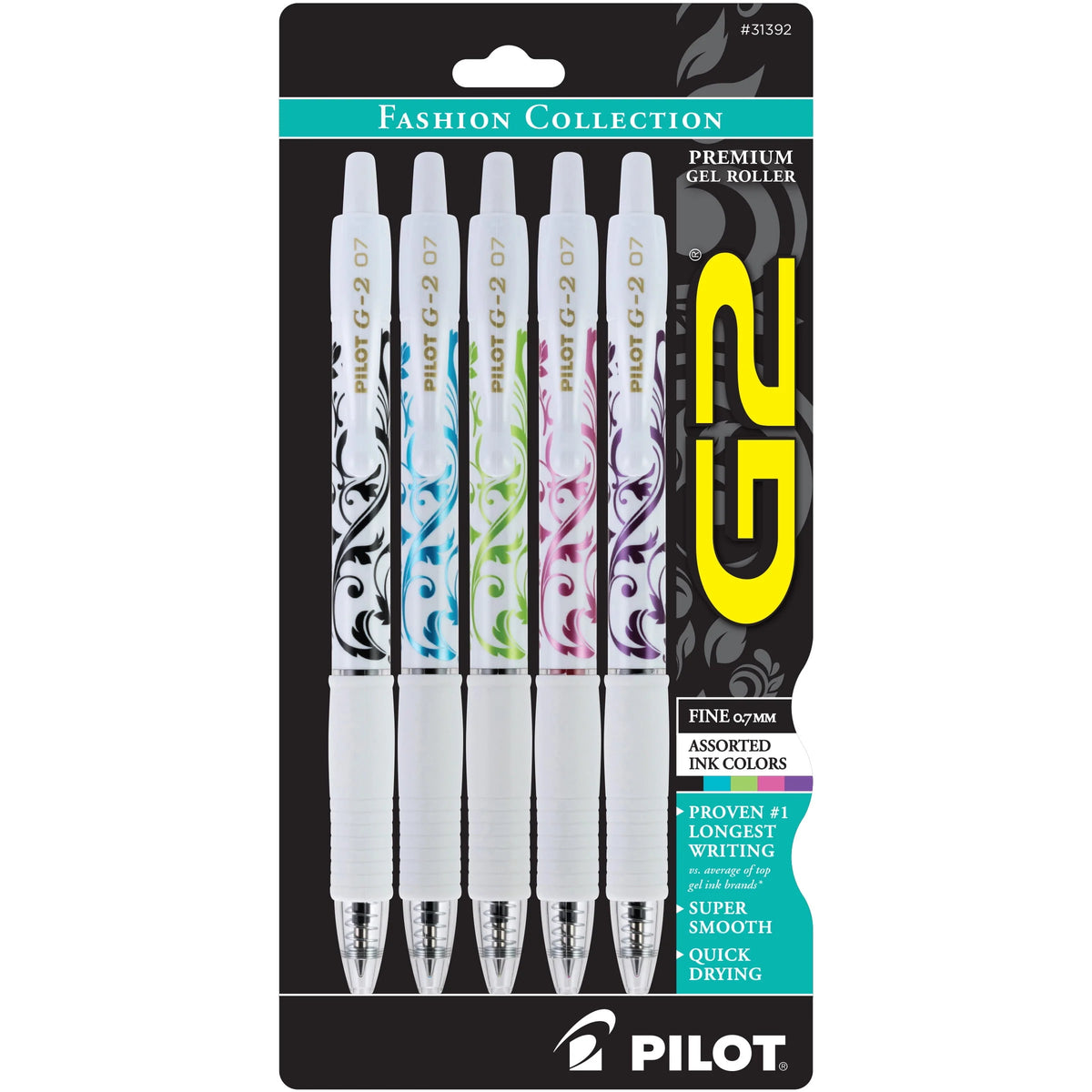 Gel Pens, Fine Point, Assorted Ink, 5 Count O393699