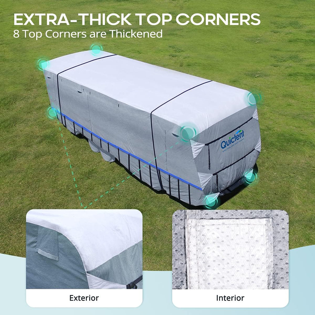 RV Cover, Extra-Thick 6-ply, Fits 29-32Ft Motorhome, Breathable Waterproof Rip-Stop Anti-UV with 2 Windproof Straps, 4 Tire Covers P654