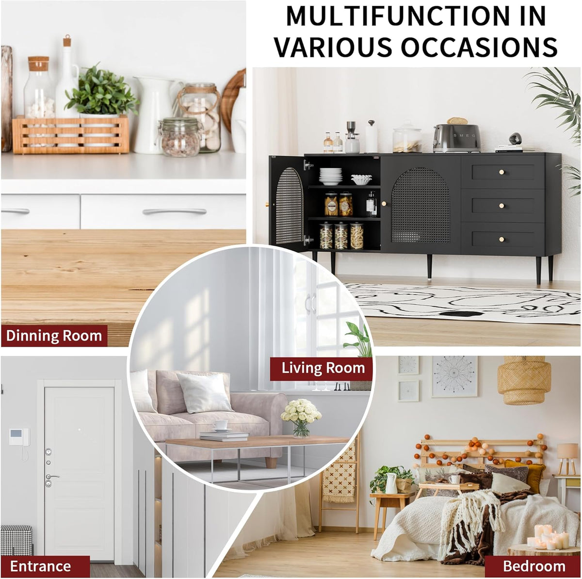 Black Sideboard Buffet Cabinet with 3 Drawers P477643