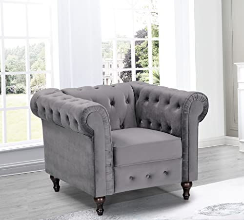 3-Piece Velvet Chesterfield Sofa Set, Grey X300
