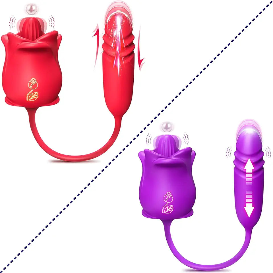 3 in 1 G Spot Vibrator with 9 Tongue Licking & Thrusting Dildo G51424