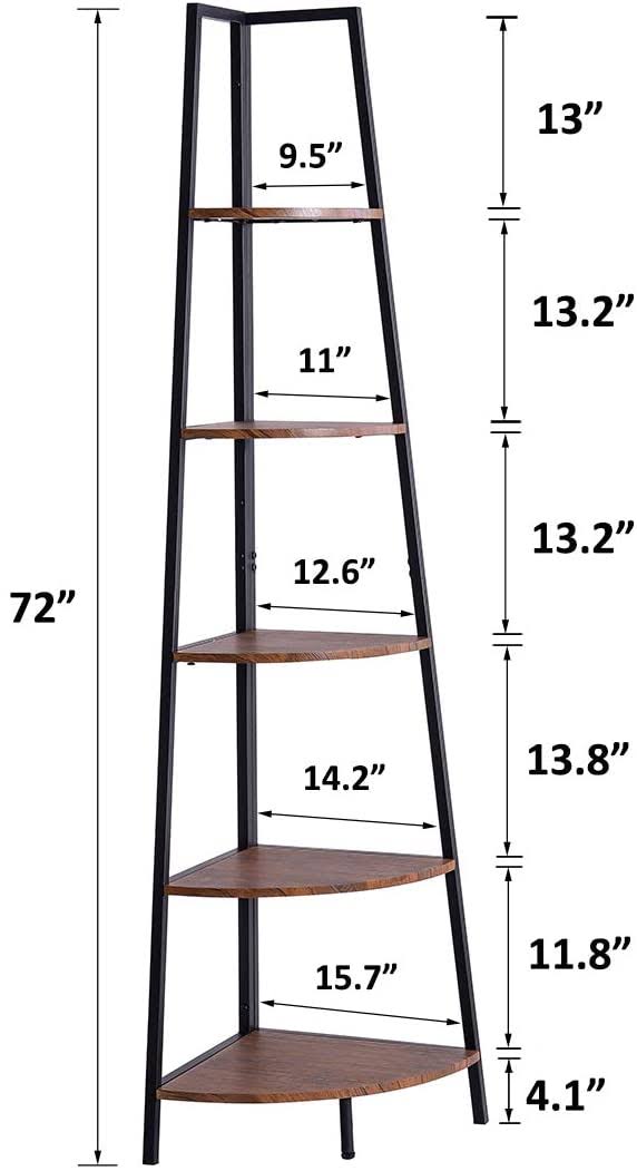 5-Shelf Industrial Corner Bookcase X8386