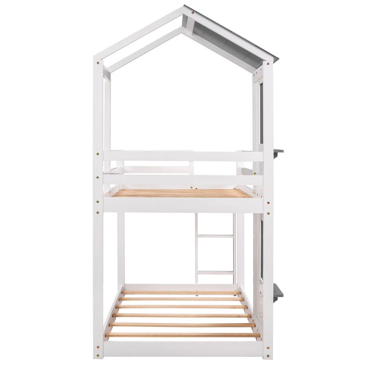 Wood Twin Over Twin Bunk Bed with Roof and Ladder T380311