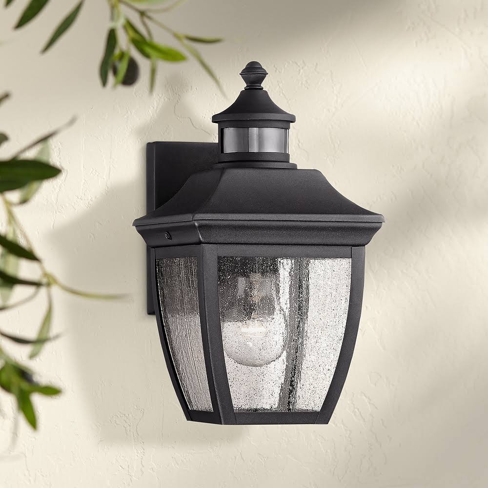 Black 12 inch Clear Seedy Glass Motion Sensor Outdoor Wall Light K22573