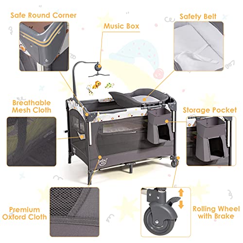 4 in 1 Pack and Play with Bassinet and Changing Table F981