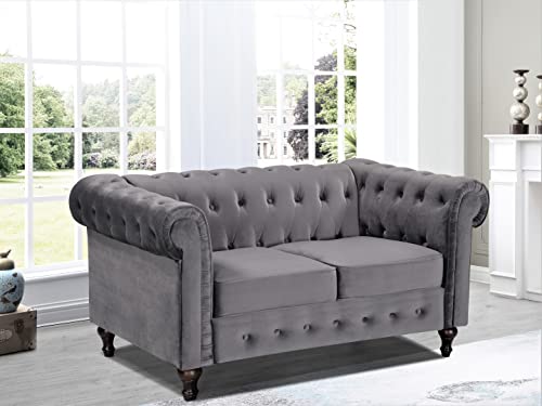 3-Piece Velvet Chesterfield Sofa Set, Grey X300