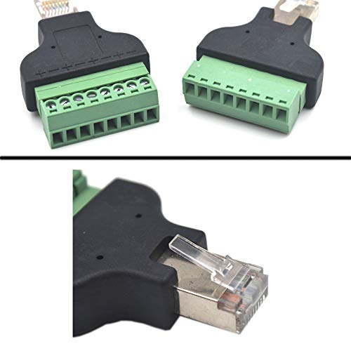 2-pack RJ45 Ethernet 8P8C Male to AV 8 Pin Screw Terminal Adapter Block Plug T7314