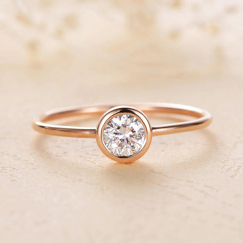 Solid 10K Yellow Gold Moissanite Bezel Set Engagement Ring D94326