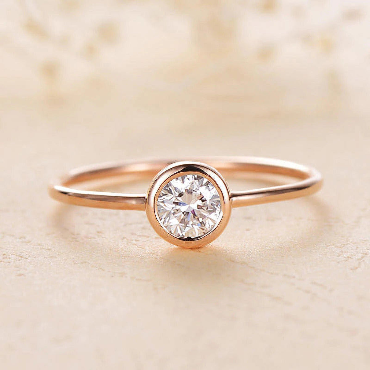Solid 10K Yellow Gold Moissanite Bezel Set Engagement Ring D94326