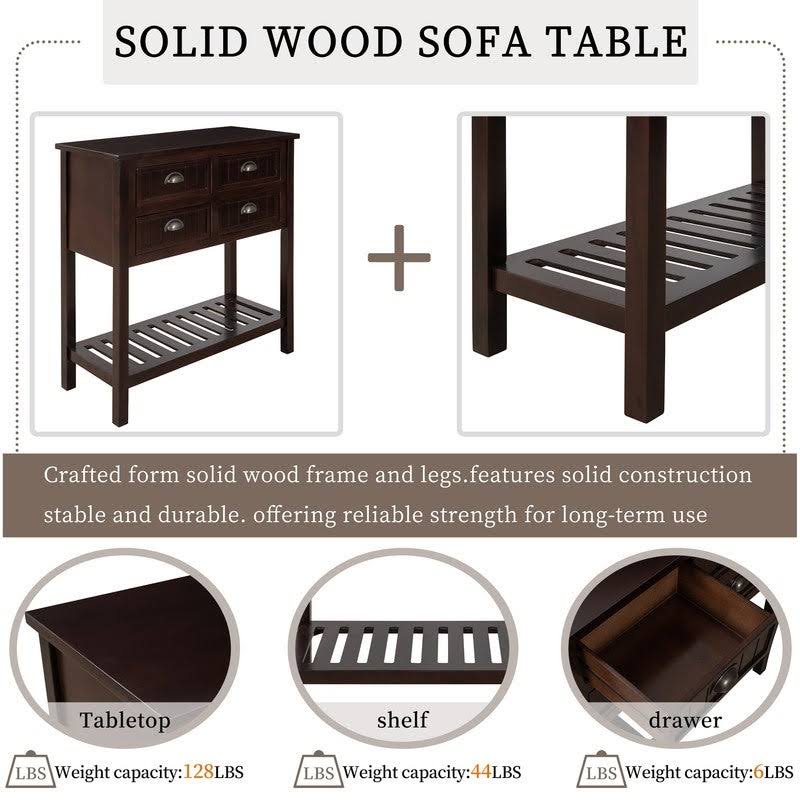 Solid Wood Console Table with 4 Drawers and Slatted Shelf Z6105