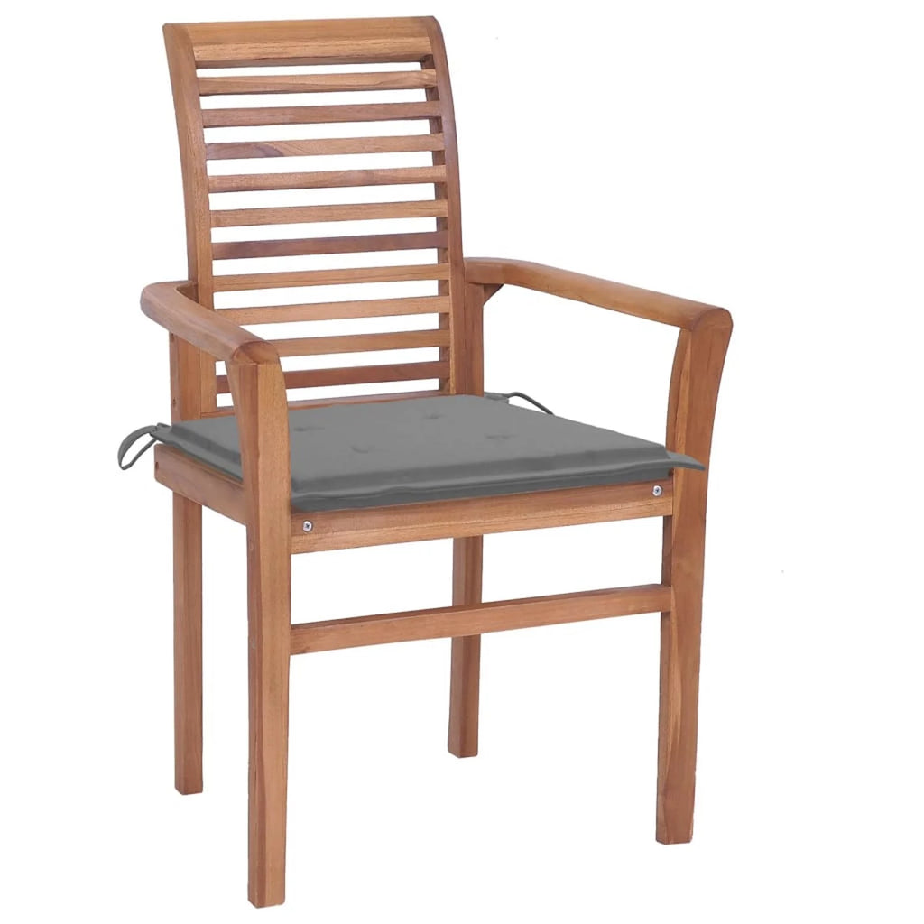 6 Pcs Teak Wood Dining Chairs with Gray Cushions I84595