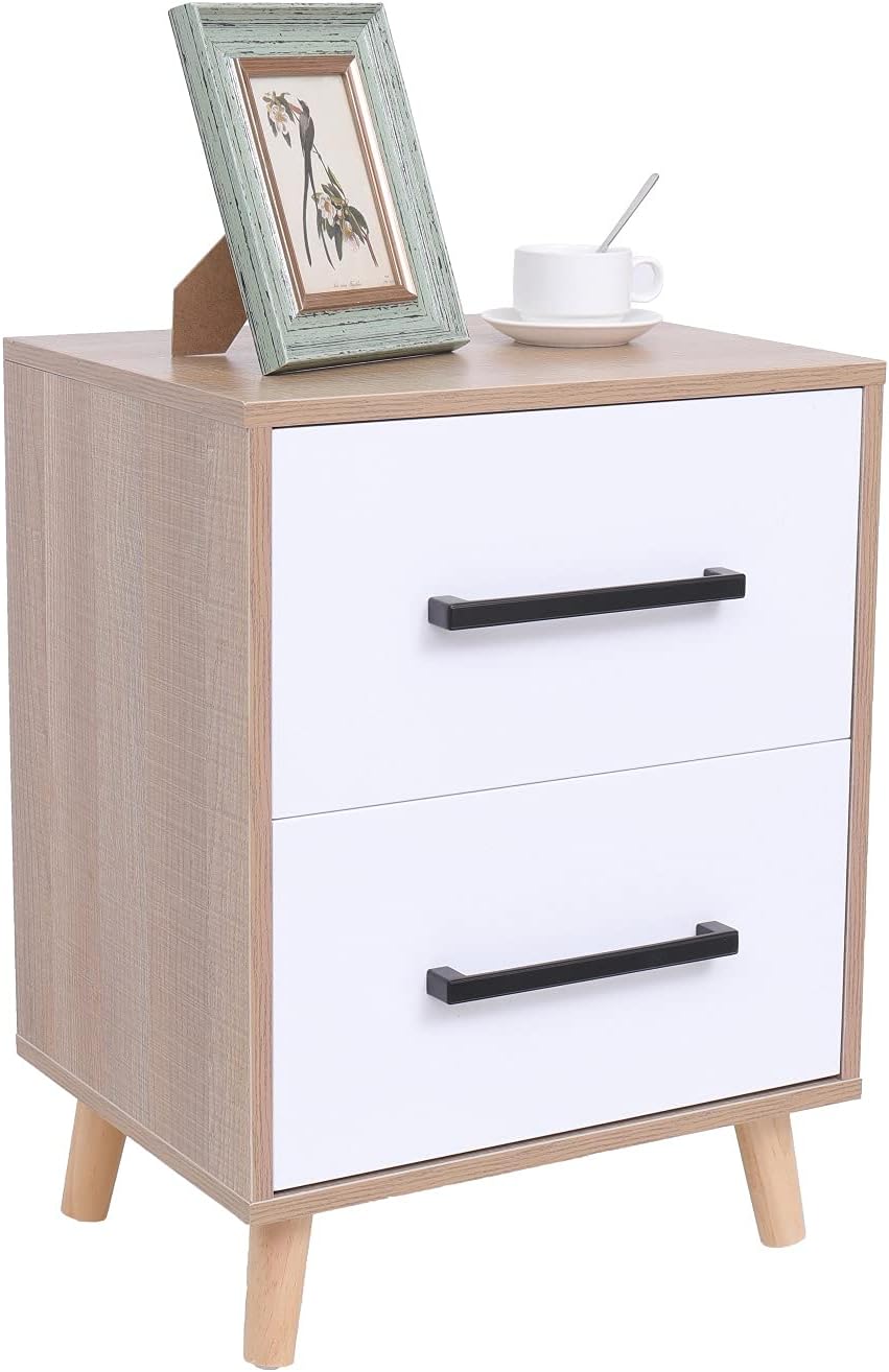 White 2 Drawer Nightstand with Solid Wood Legs M385