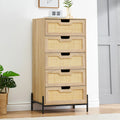 5 Drawer Natural Rattan Wood Dresser with Metal Legs U18760