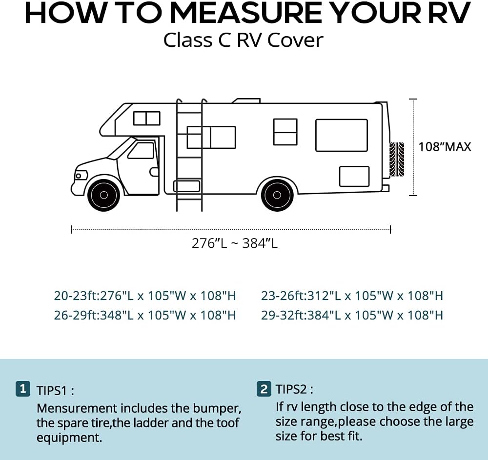 RV Cover, Extra-Thick 6-ply, Fits 29-32Ft Motorhome, Breathable Waterproof Rip-Stop Anti-UV with 2 Windproof Straps, 4 Tire Covers P654