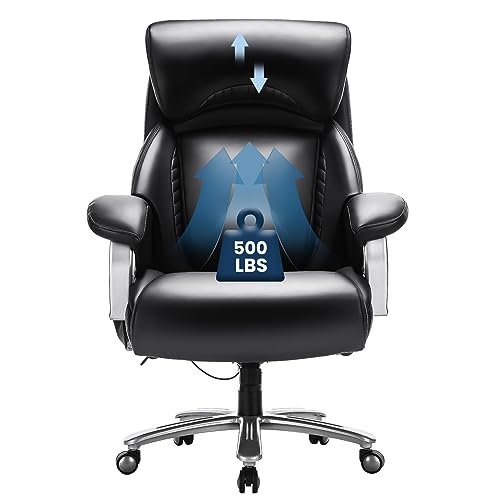 Big and Tall Heavy Duty Leather Office Chair with Wide Seat Black O584