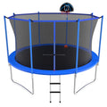 Blue 12FT Outdoor Trampoline with Safety Enclosure and Basketball Hoop W541