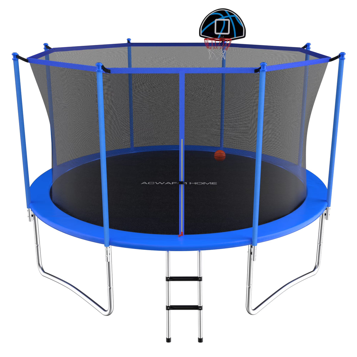 Blue 12FT Outdoor Trampoline with Safety Enclosure and Basketball Hoop W541