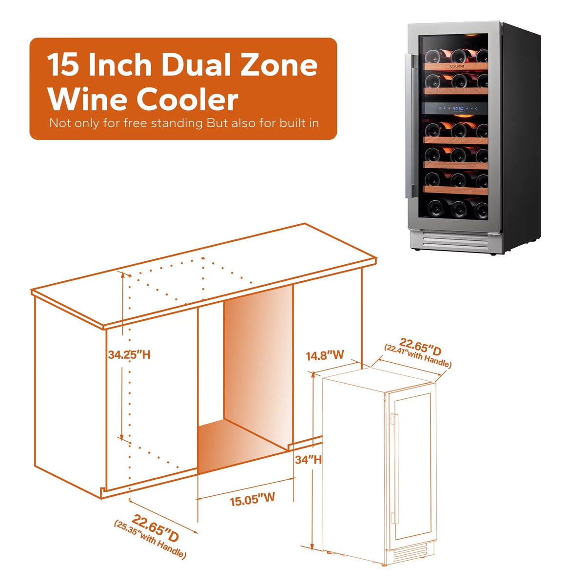 15 inch 28 Bottle Dual Zone Stainless Steel Wine Cooler G308