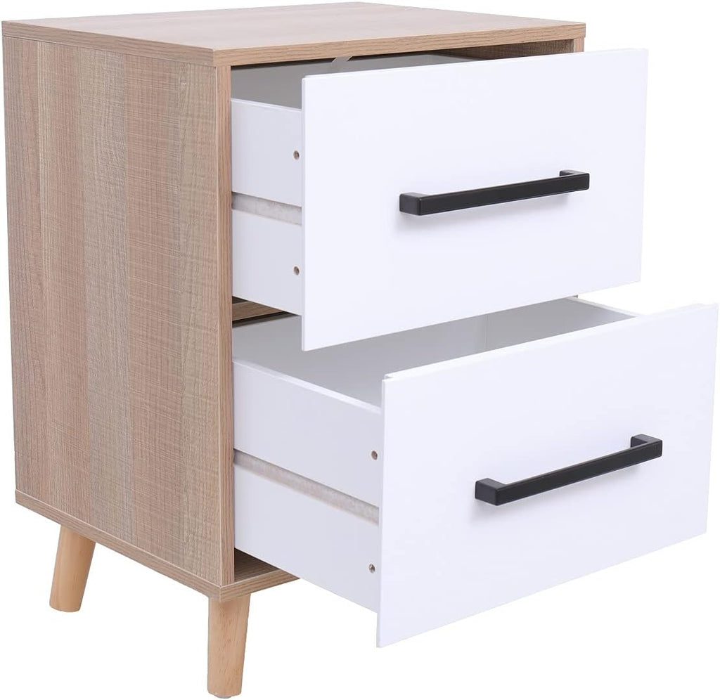 White 2 Drawer Nightstand with Solid Wood Legs M385