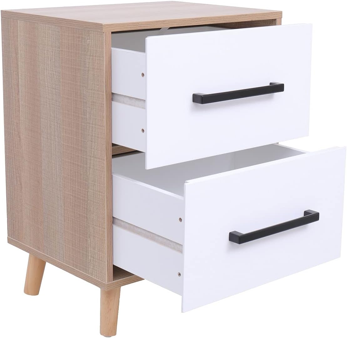 White 2 Drawer Nightstand with Solid Wood Legs M385