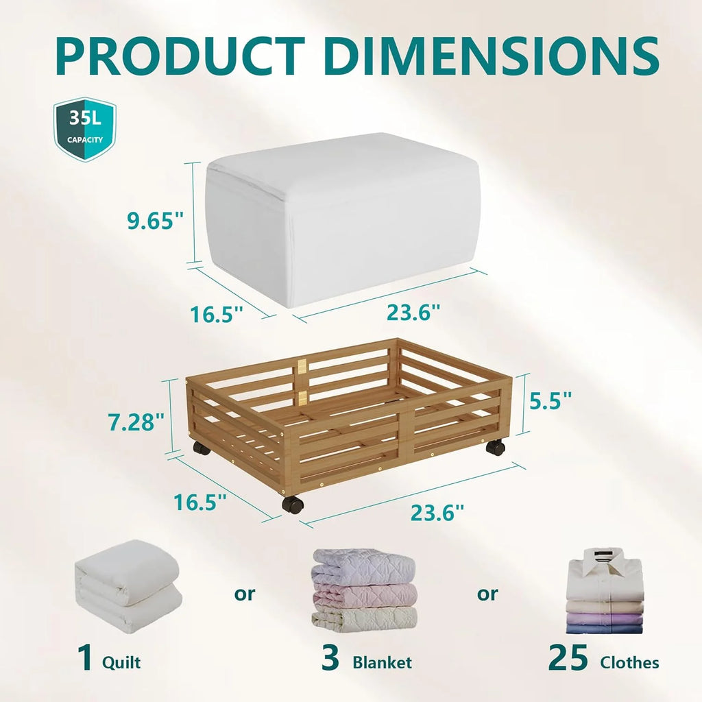 Bamboo Under Bed Storage Containers with Wheels 2 Packs H42475