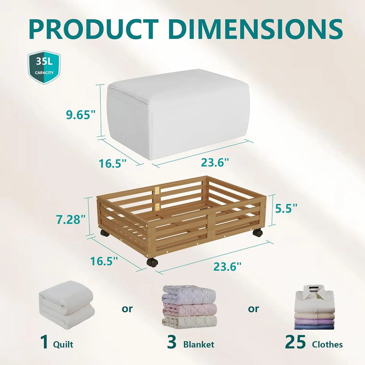 Bamboo Under Bed Storage Containers with Wheels 2 Packs H42475
