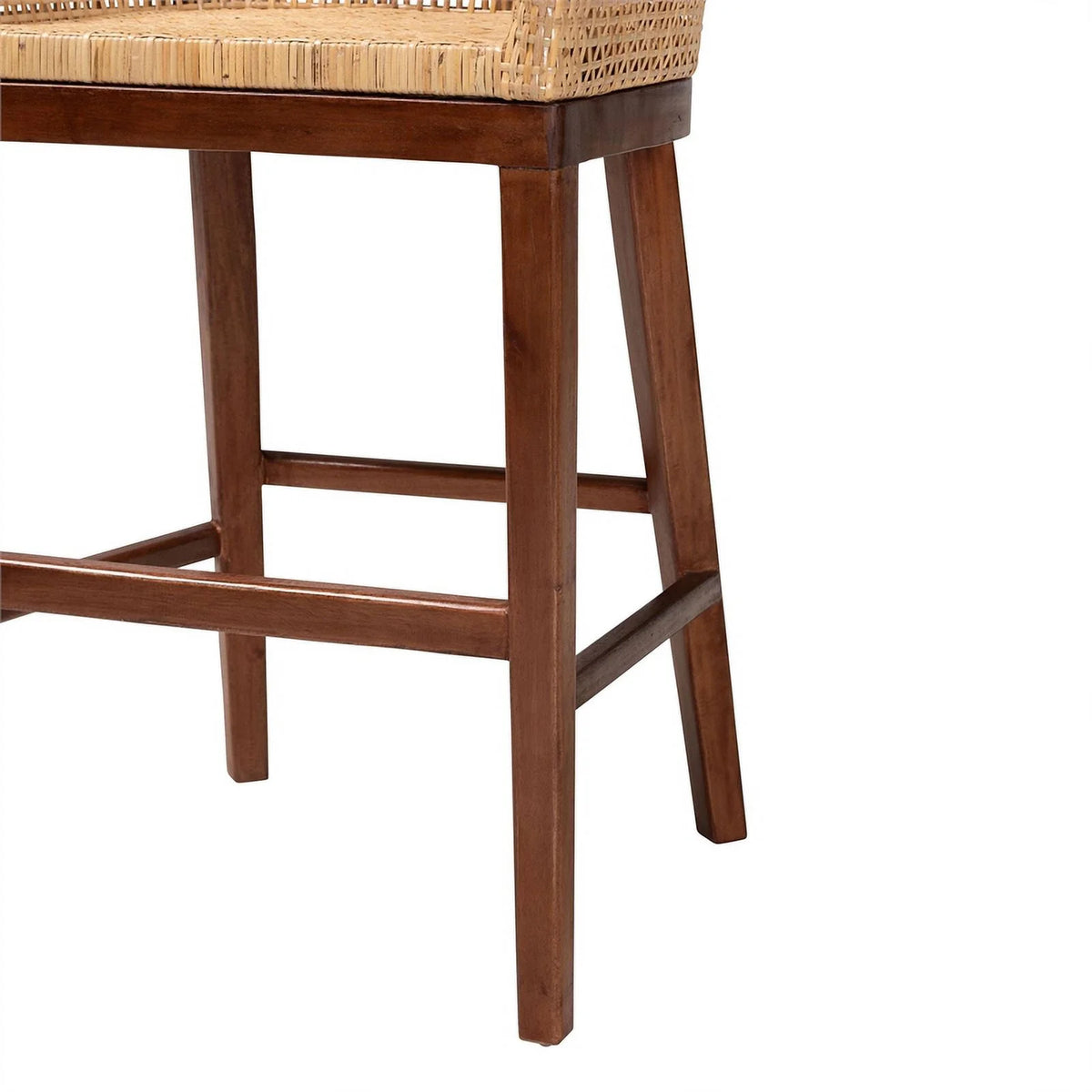Natural Rattan and Walnut Brown Acacia Wood Counter Stool J40121